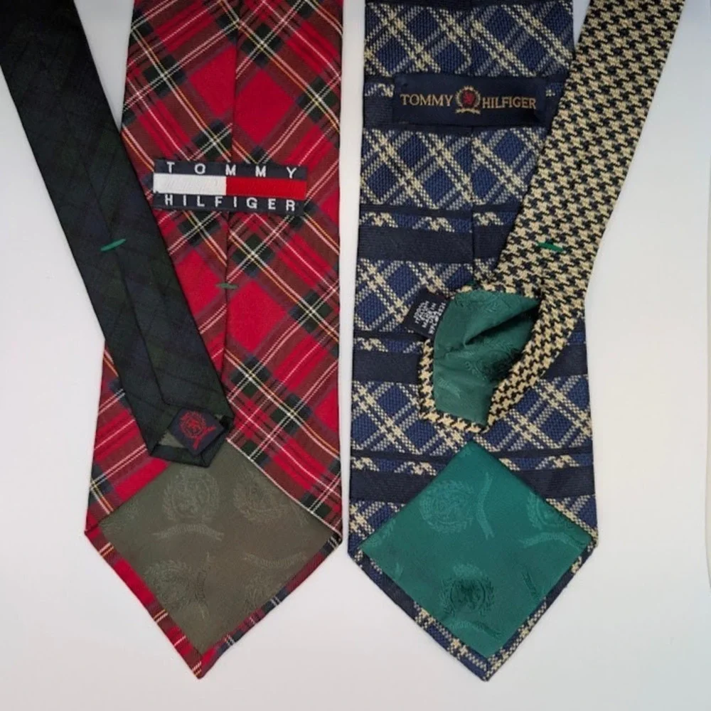 LOT of 2 Tommy Hilfiger Silk Ties - Red Tartan & Blue Plaid Stripe 4